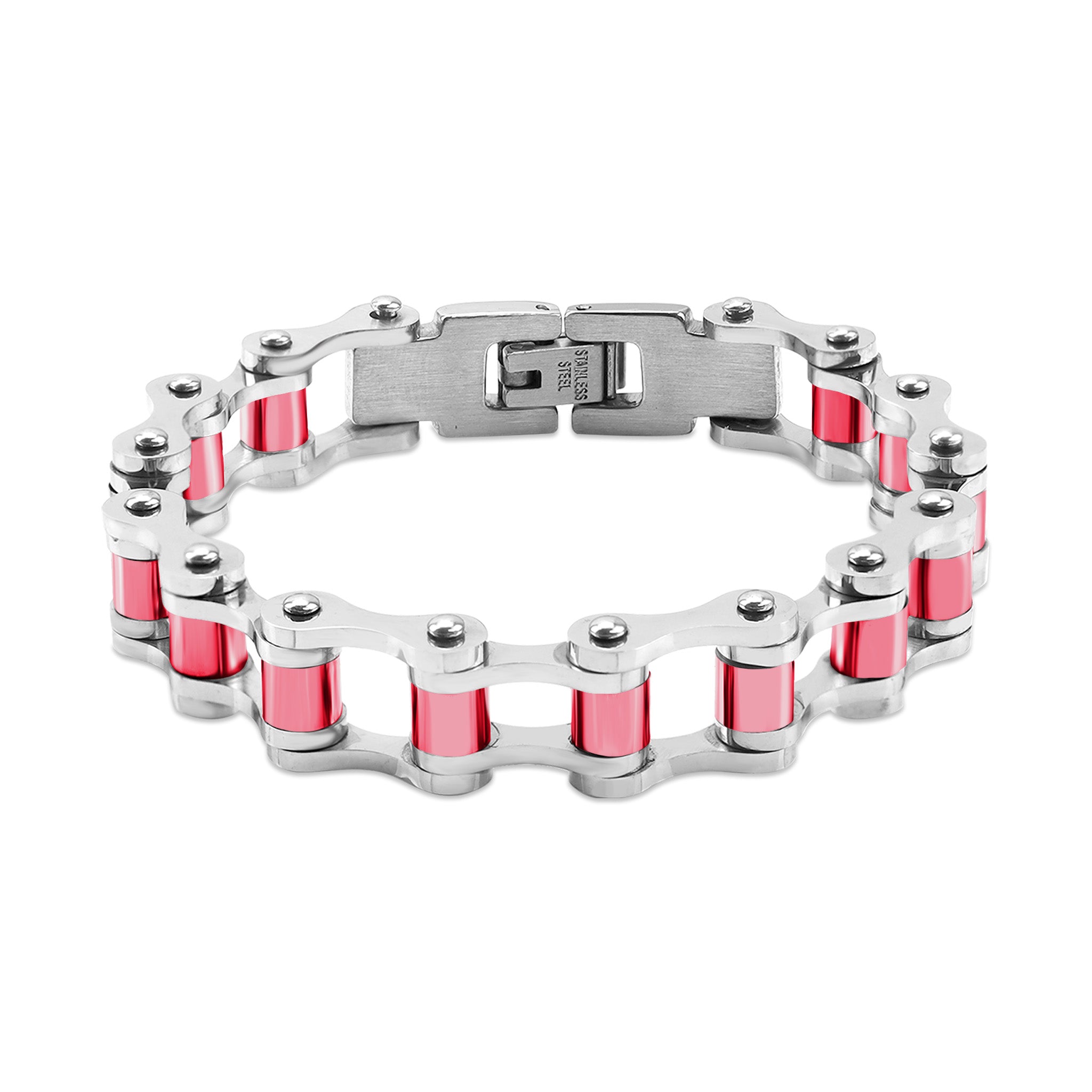 Stainless Steel And Pink Bike Chain Bracelet / BRJ2070