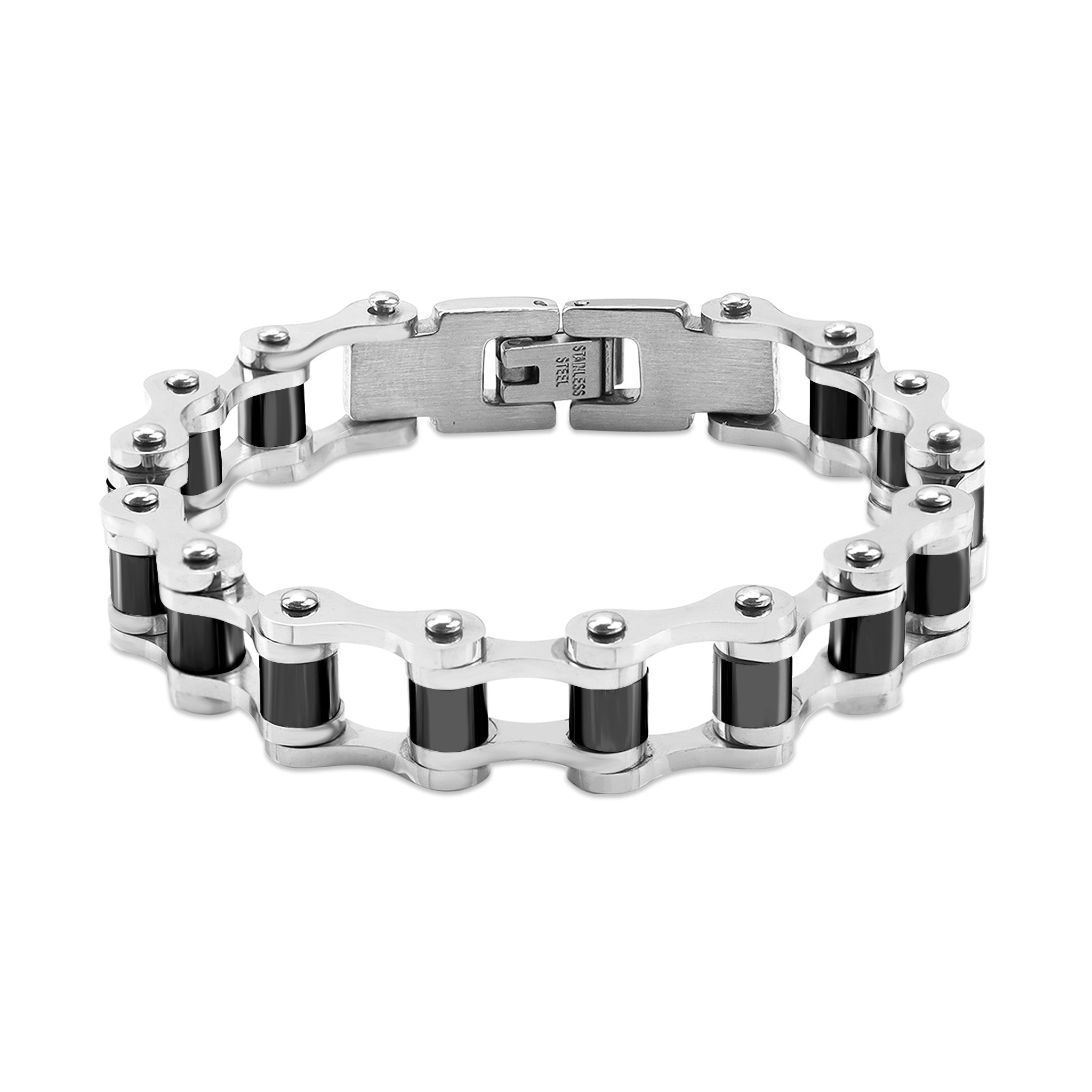 Stainless Steel And Black Bike Chain Bracelet / BRJ2071