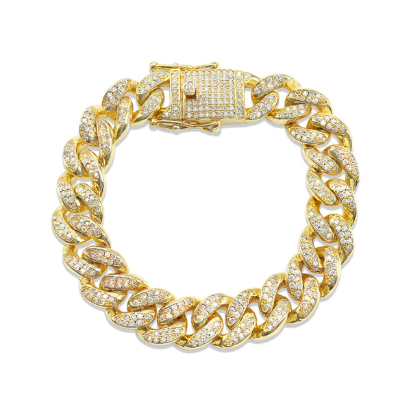 Gold PVD Coated Over Brass Cubic Zirconia Cuban Bracelet / BRJ9085