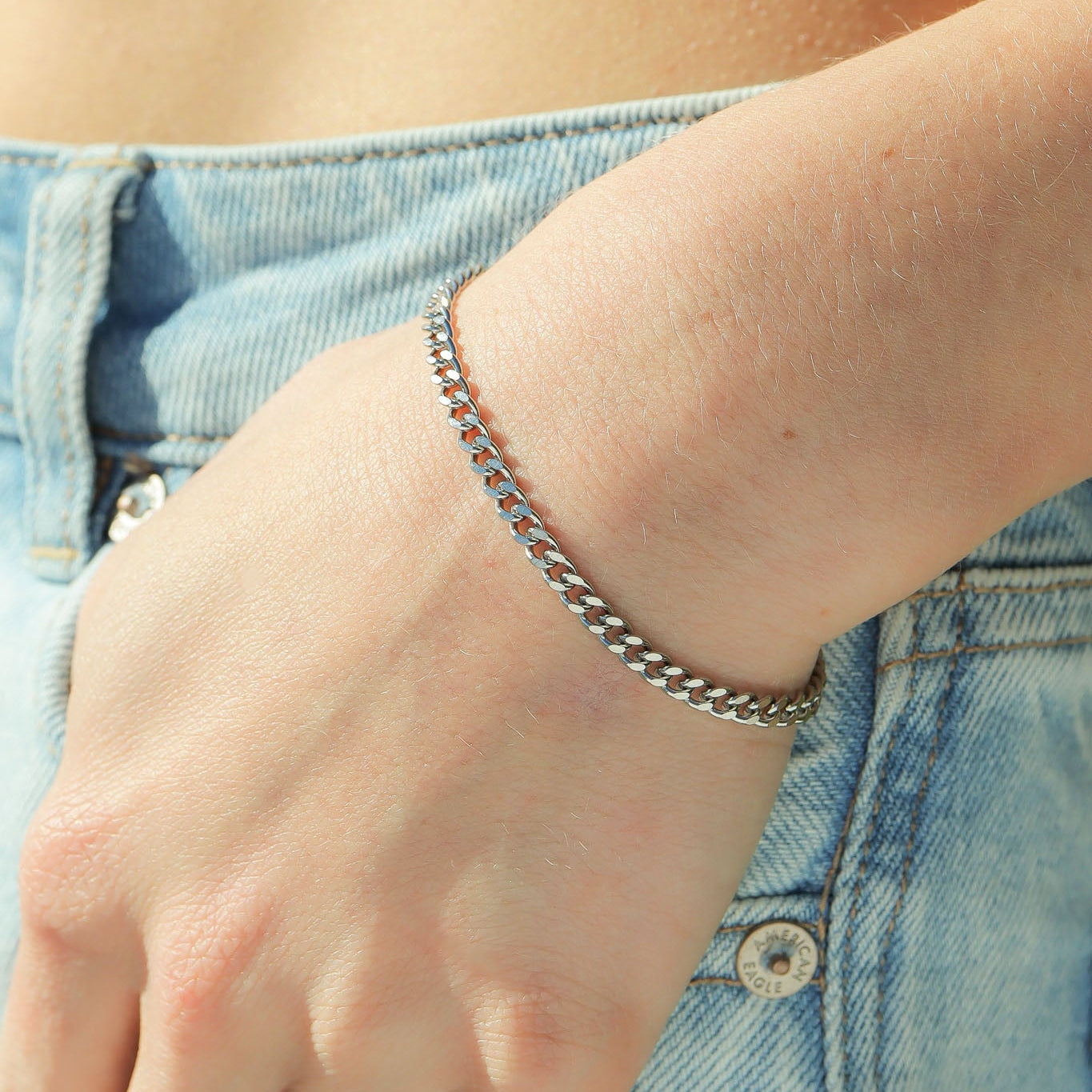 Stainless Steel Diamond Cut Curb Chain Bracelet or Anklet