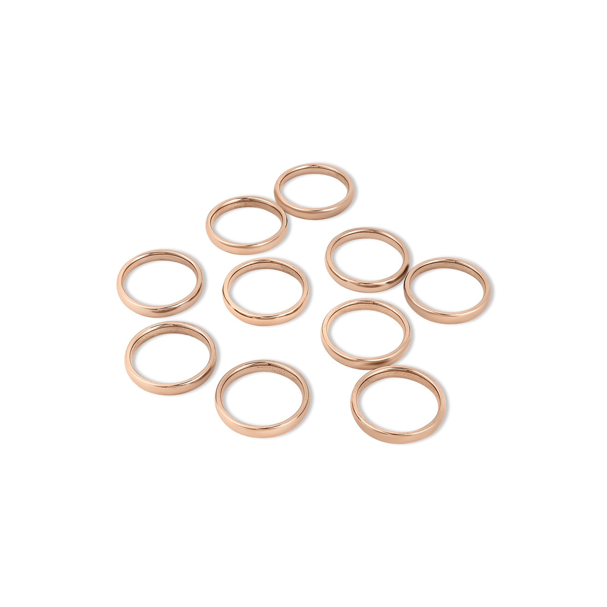 10 Pack - 3mm Size 6 Rose Gold Rounded Stainless Steel Blank Rings / CFR7008