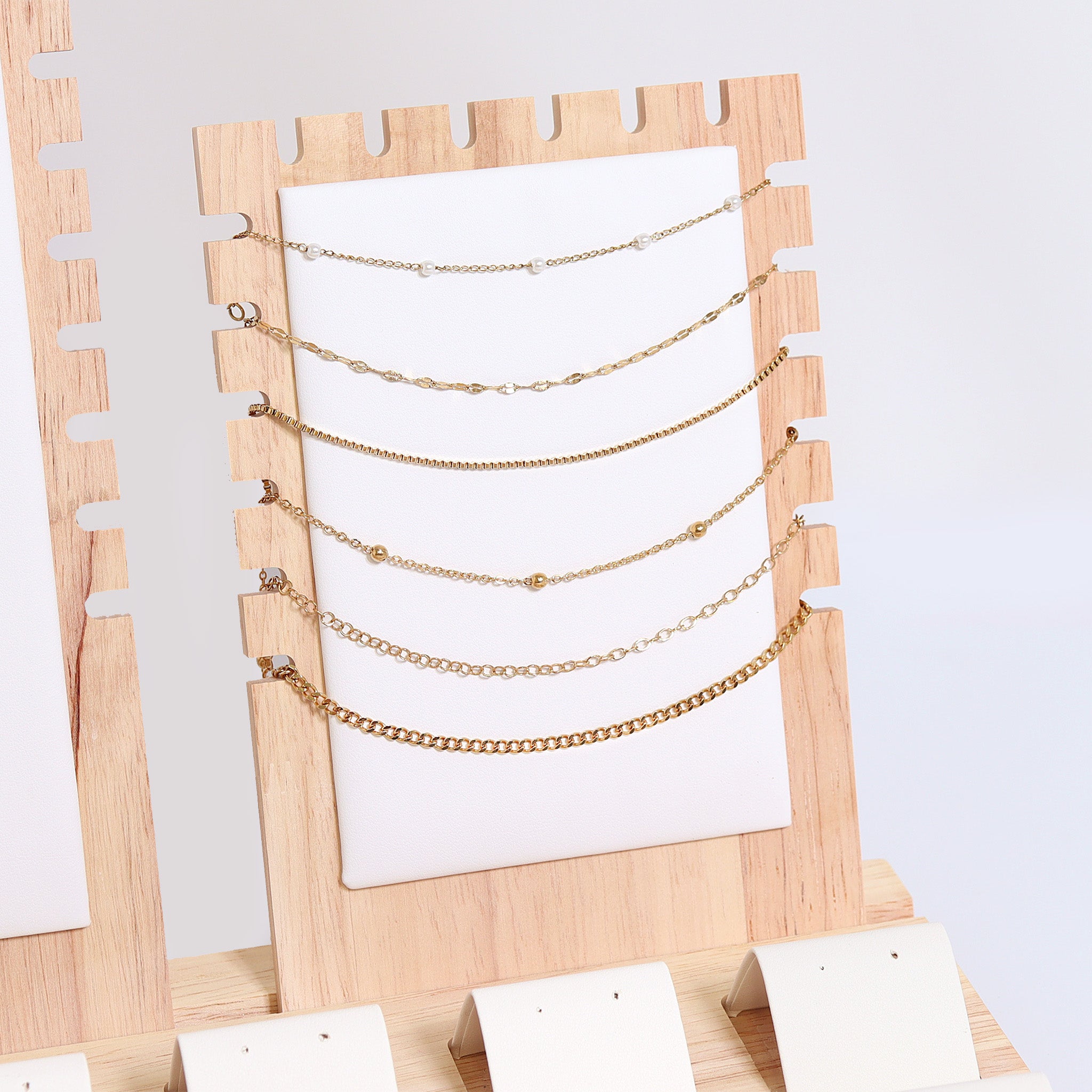 Naturligt trä- och läderhalsband, ring, örhänge och charm smyckesuppsättning / DSP0019