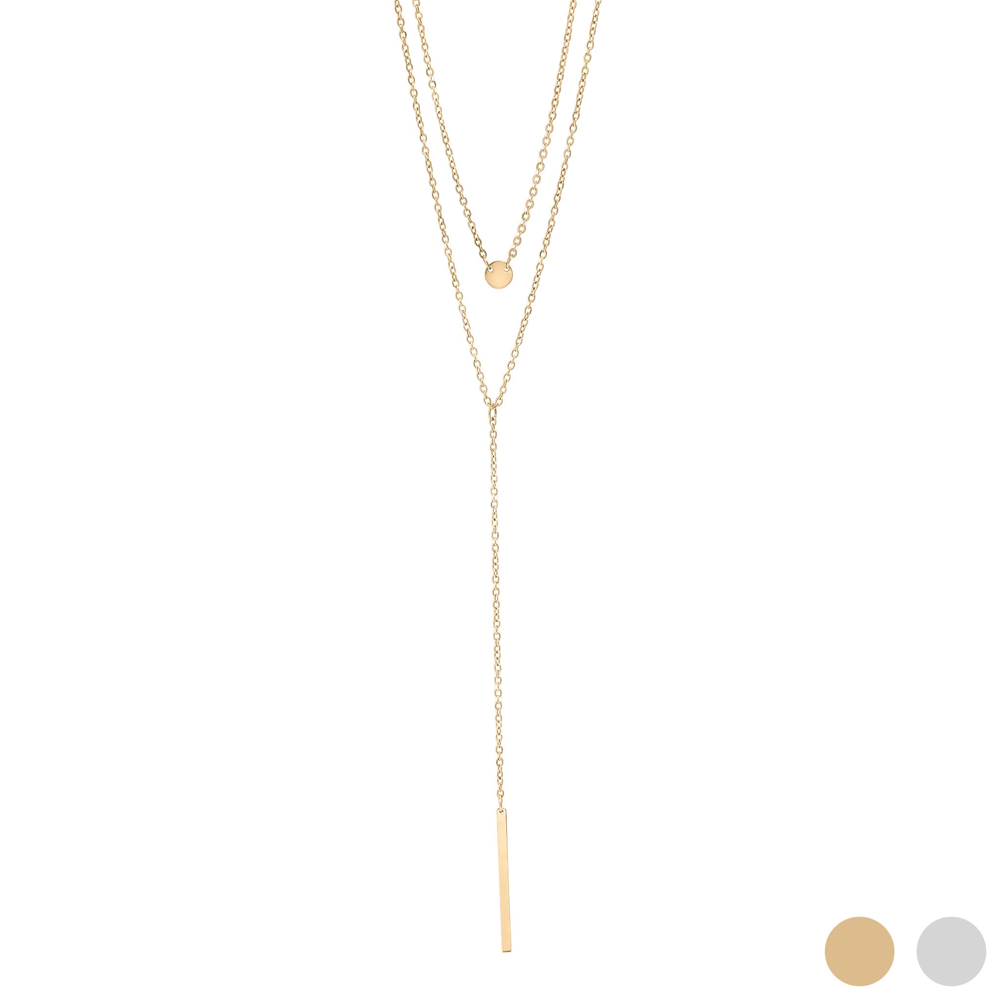 18K Gold PVD Stainless Steel Circle and Satellite Layered Chain Necklace / CHN0002