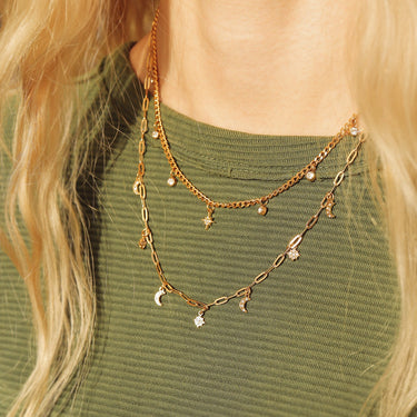 Stainless Steel Moon & Compass Star Charm Necklace 