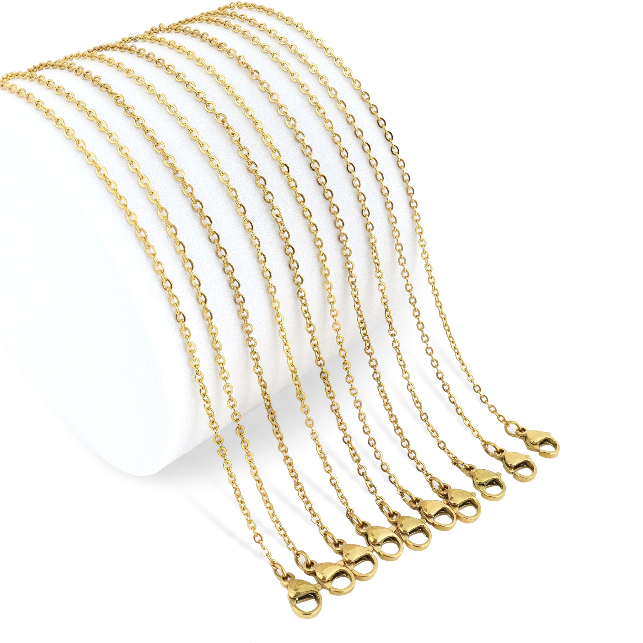 10-pack - guld 16" Rostfritt stål Loop Chain Necklace / CHN3011