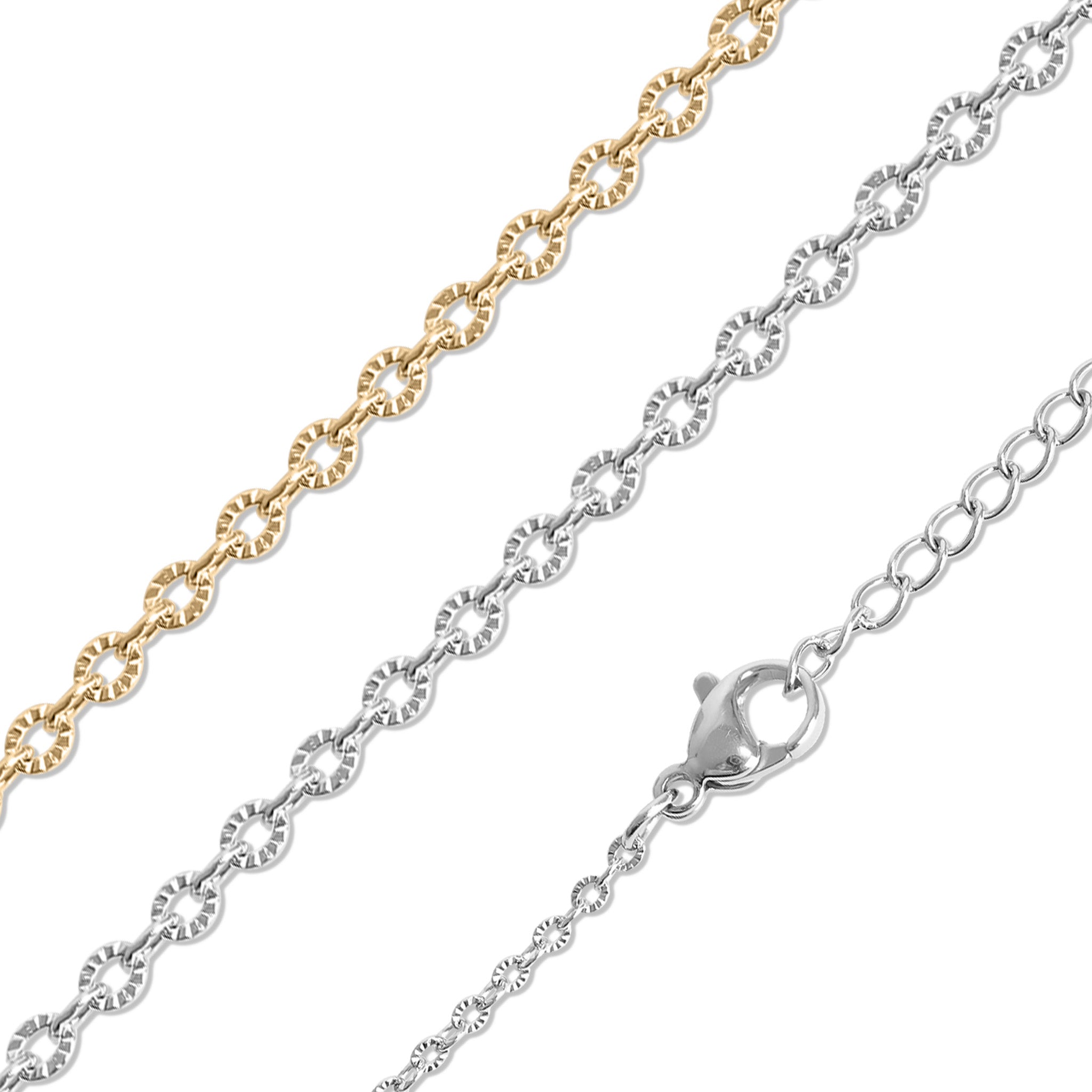 Stainless Steel PVD Coated Crimped Oval Link Chain Necklace / CHN3012