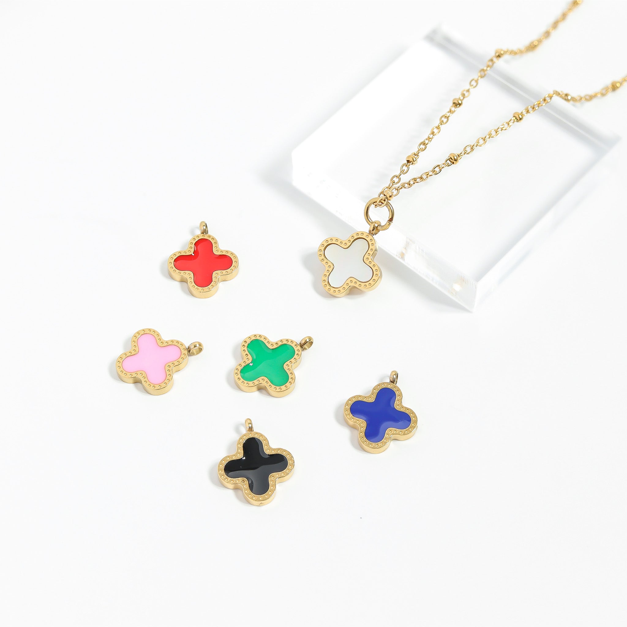 18K Gold PVD Stainless Steel Lucky Clover Charm / PDL0214 – Wholesale ...