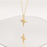 Gold Compass Star Charm On Chain Necklace