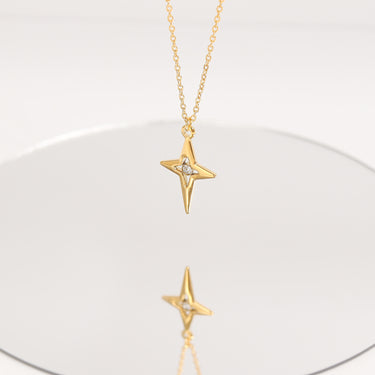 Gold Compass Star Charm On Chain Necklace