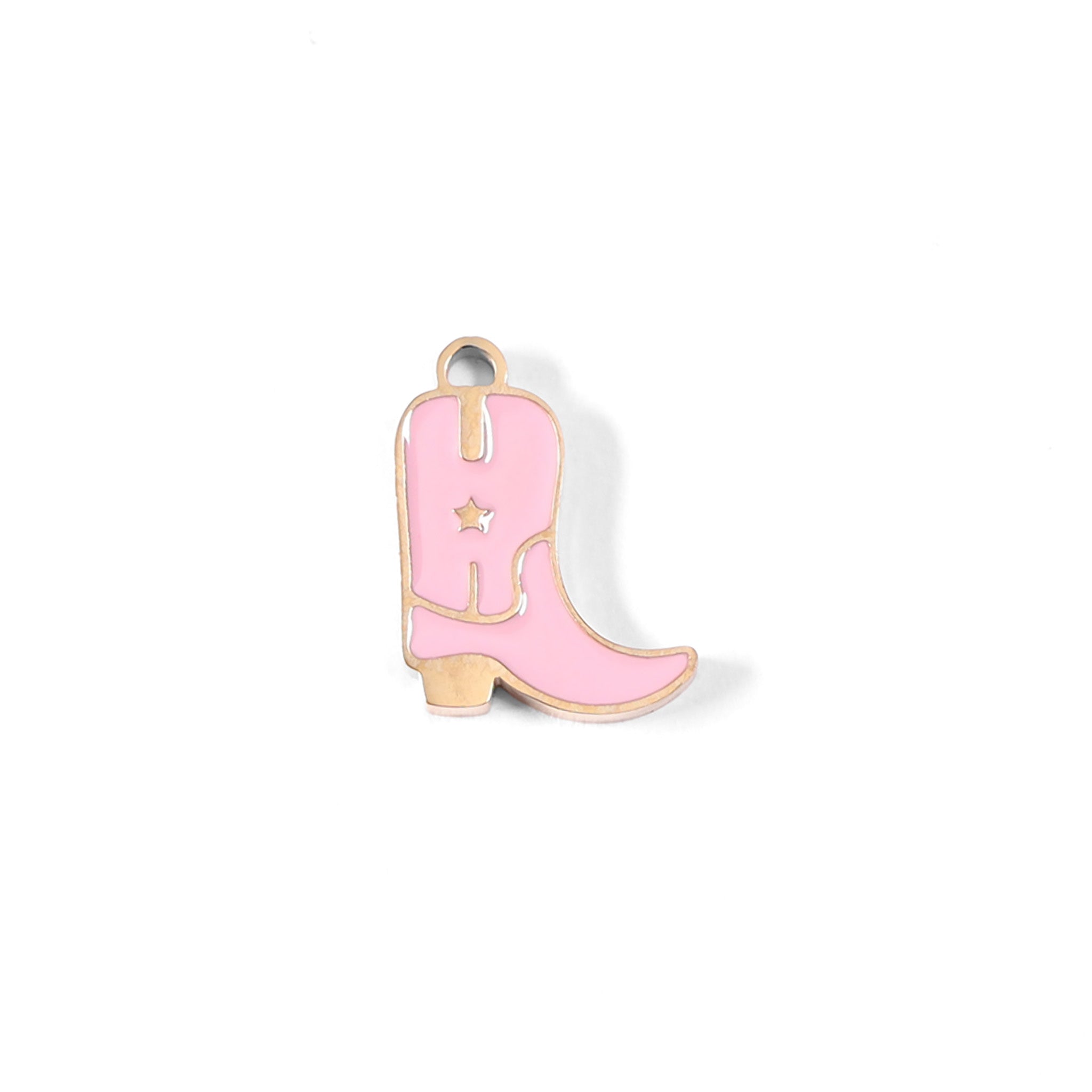 18K Gold PVD Stainless Steel Epoxy Pink Cowgirl Boot Charm / PDL0072