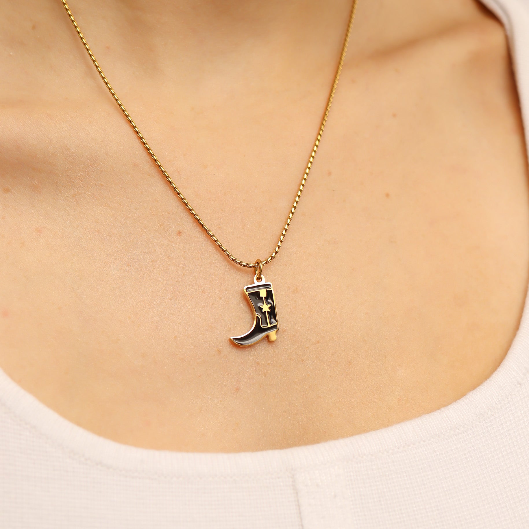 18K Gold PVD Stainless Steel Epoxy Cowboy Boot Charm