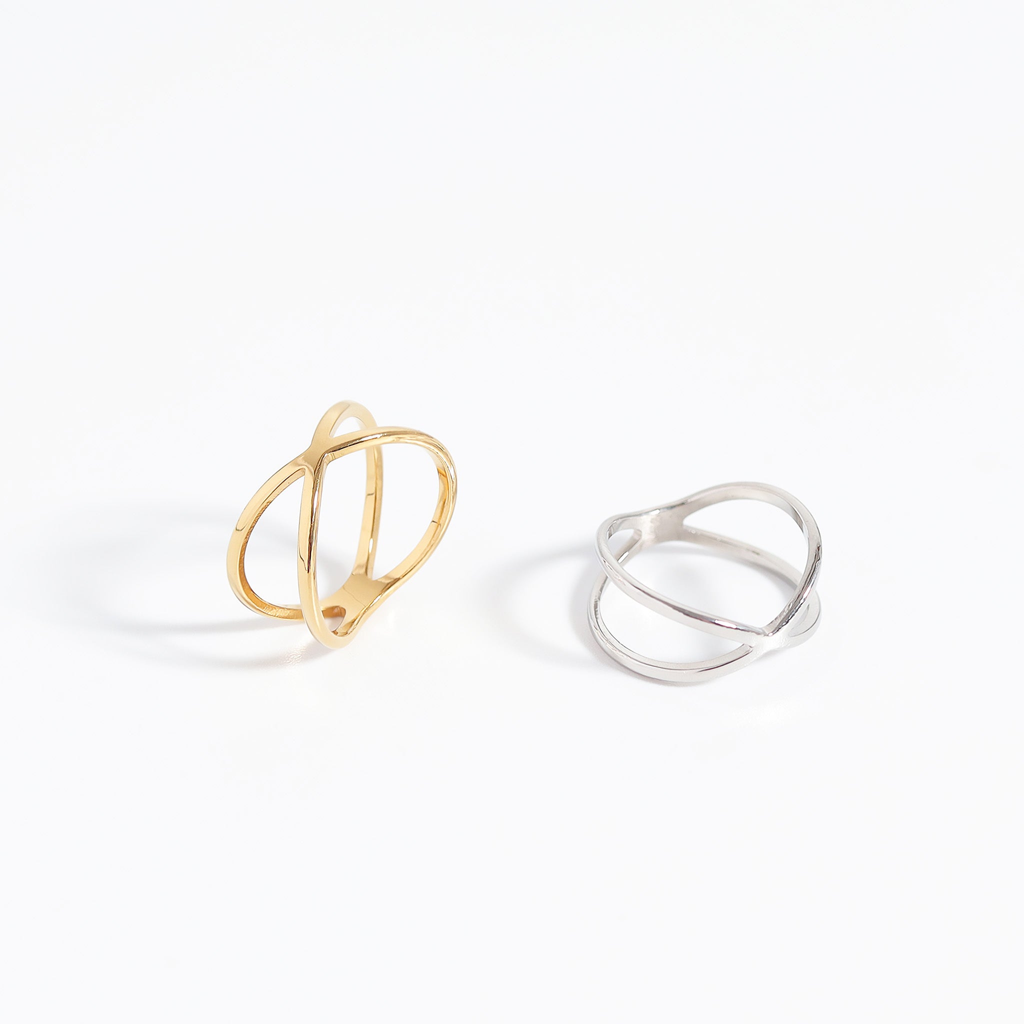 Atomic Gold 18K Gold PVD Stainless Steel Atomic X Geometric Ring / KSS0006 ...