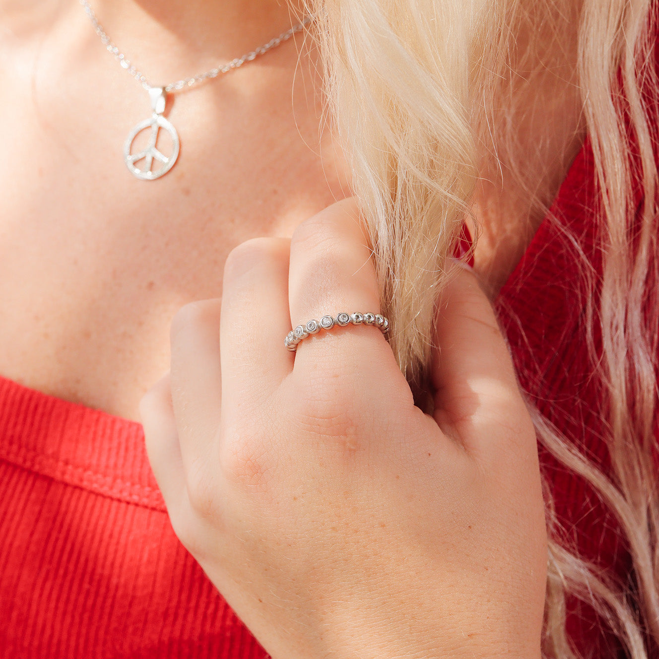 Rostfritt stål Beaded CZ Stacking Ring / CSR0006