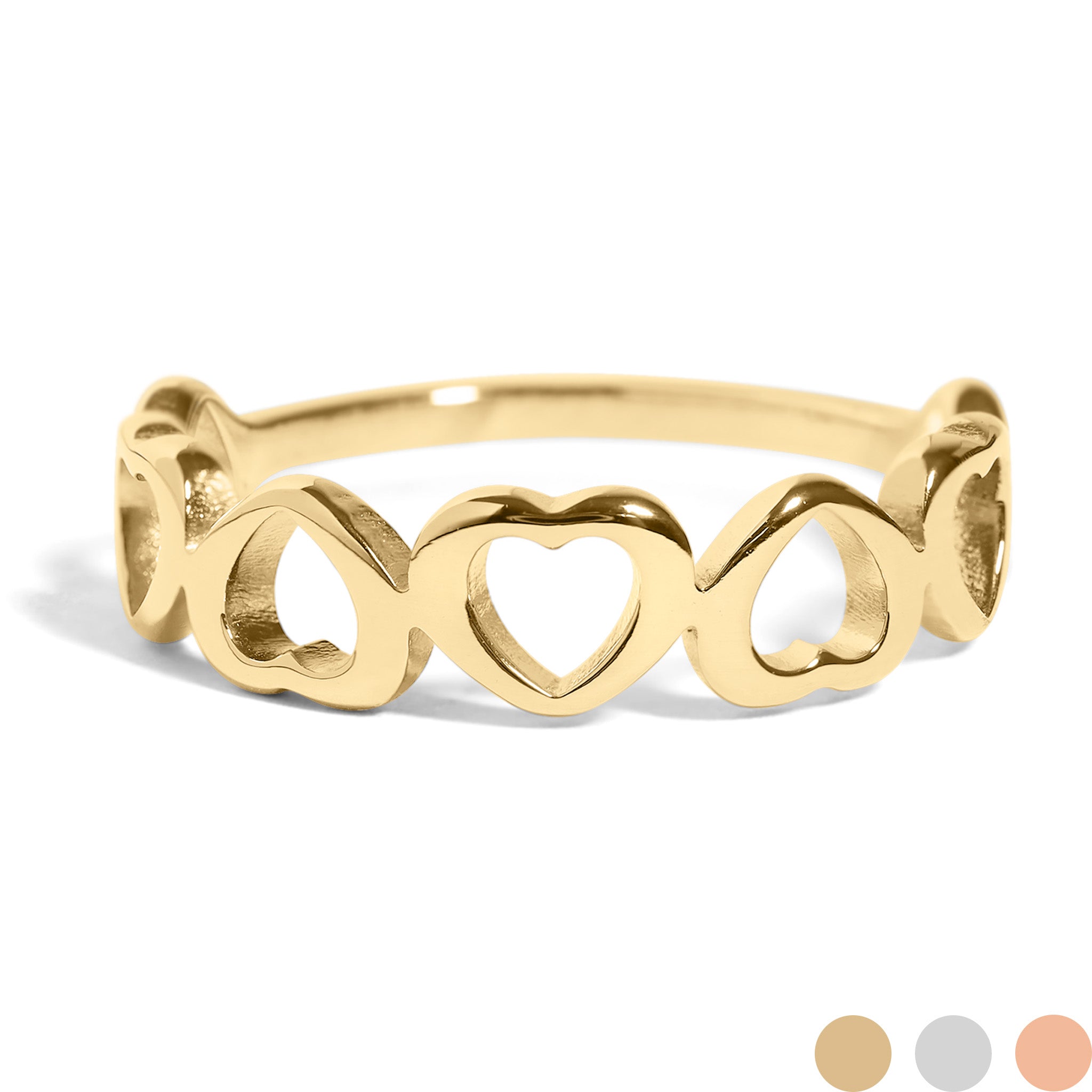 18K Gold PVD Stainless Steel Alternating Heart Stacking Ring / CSR0010