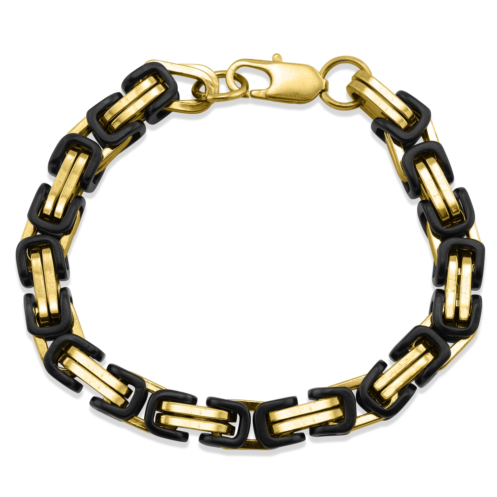 Stainless Steel Black and 18K Gold PVD Coated Byzantine Chain Bracelet or Anklet / DIS0003