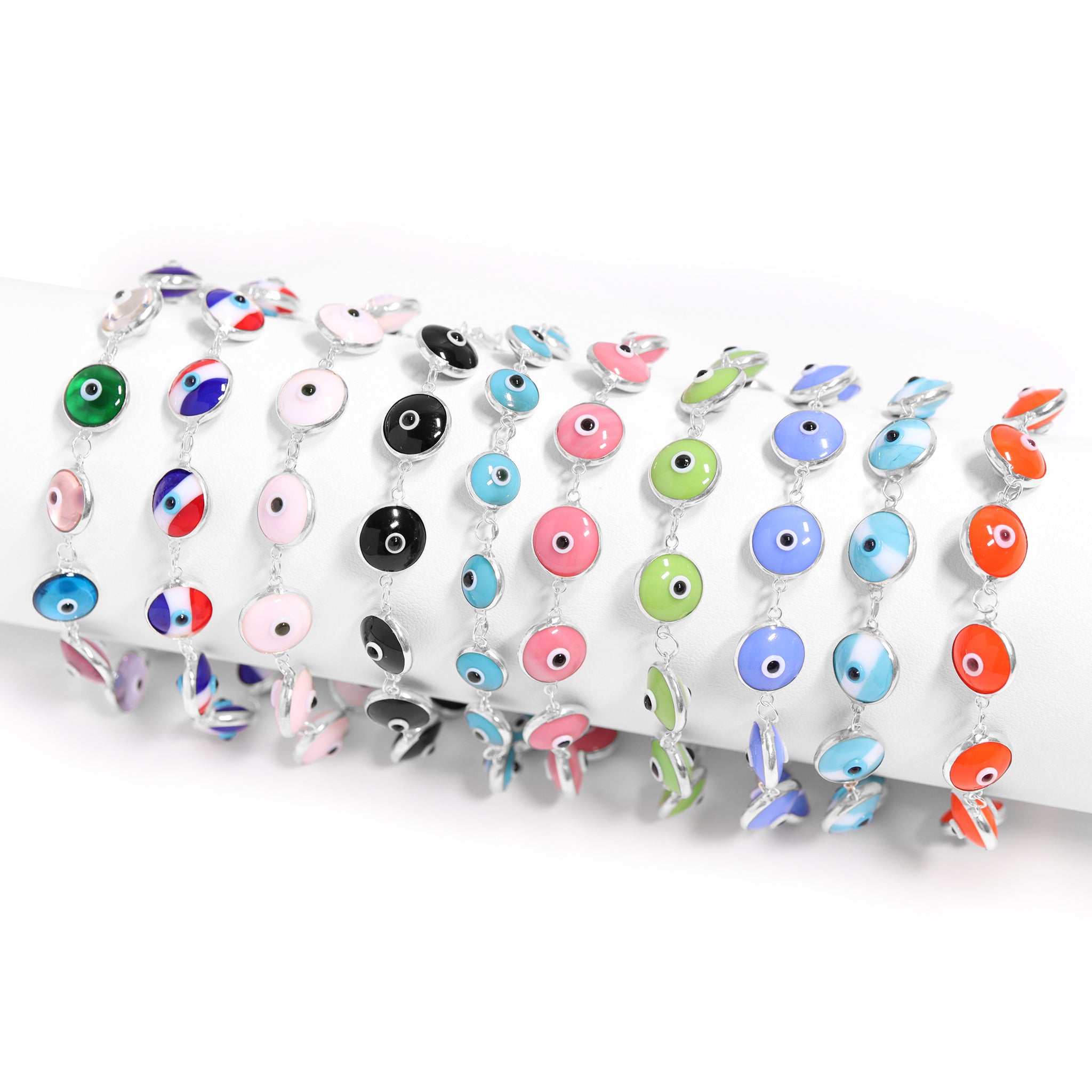 Sterling Silver Colorful Evil Eye Armband / DIS0014