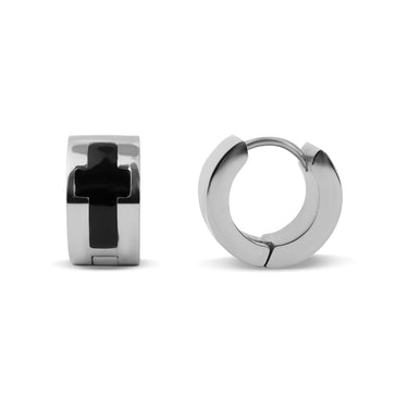 Boucles d'oreilles de cerceau à charnière en acier inoxydable noir/DIS0035