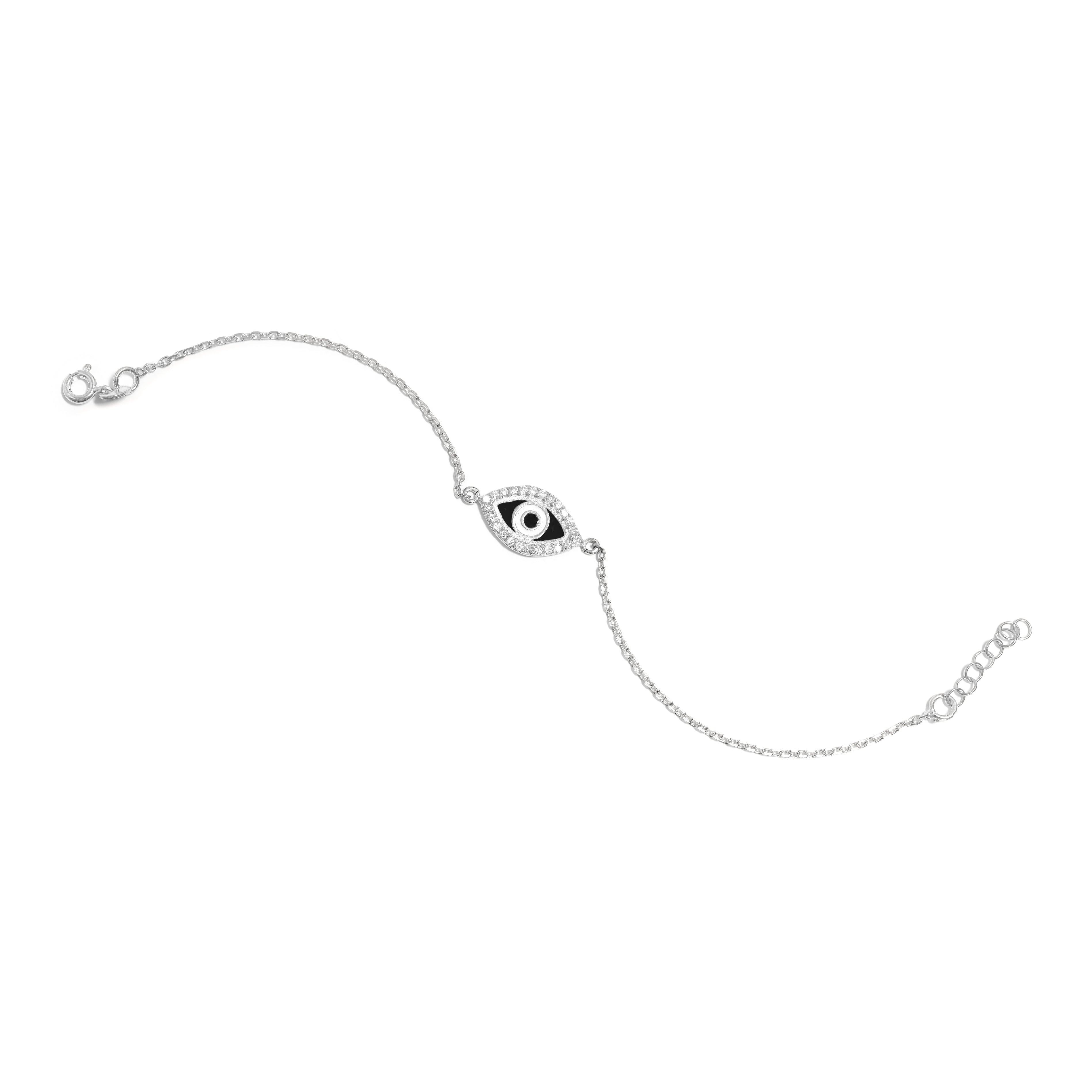 Sterling Silver Rounded Evil Eye Bracelet / DIS0039