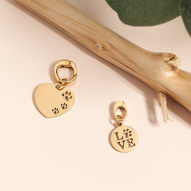 18k Gold PVD Rostfritt stål Blank Paw Print Heart Charm / PDL0139