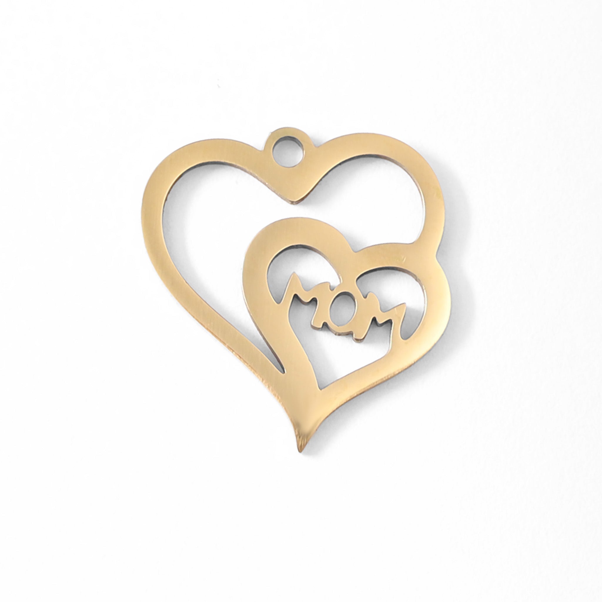 18K Gold PVD Stainless Steel Double Heart Mom Charm / PDL0041