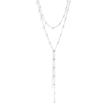 Double satellite lariat necklace stainless steel