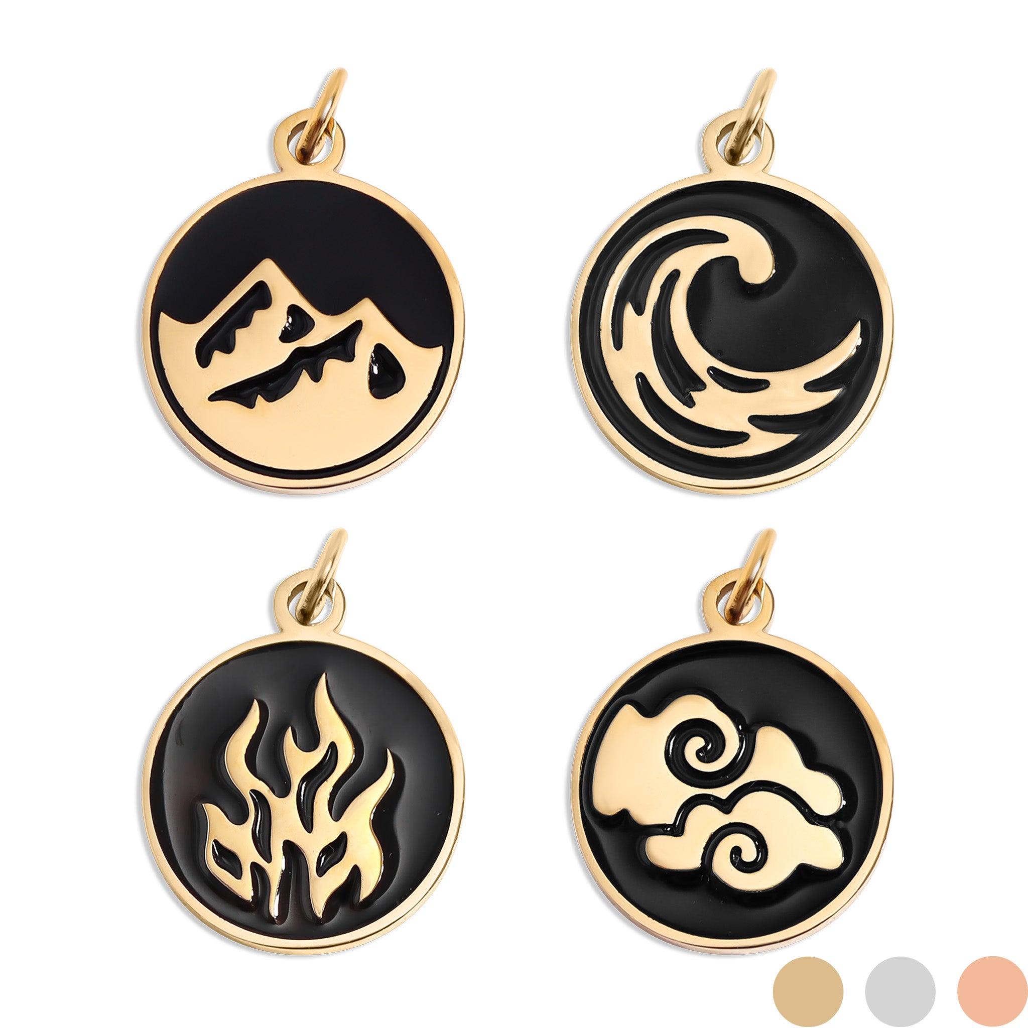 18K Gold PVD Stainless Steel Earth, Fire, Water, Air Element Pendants