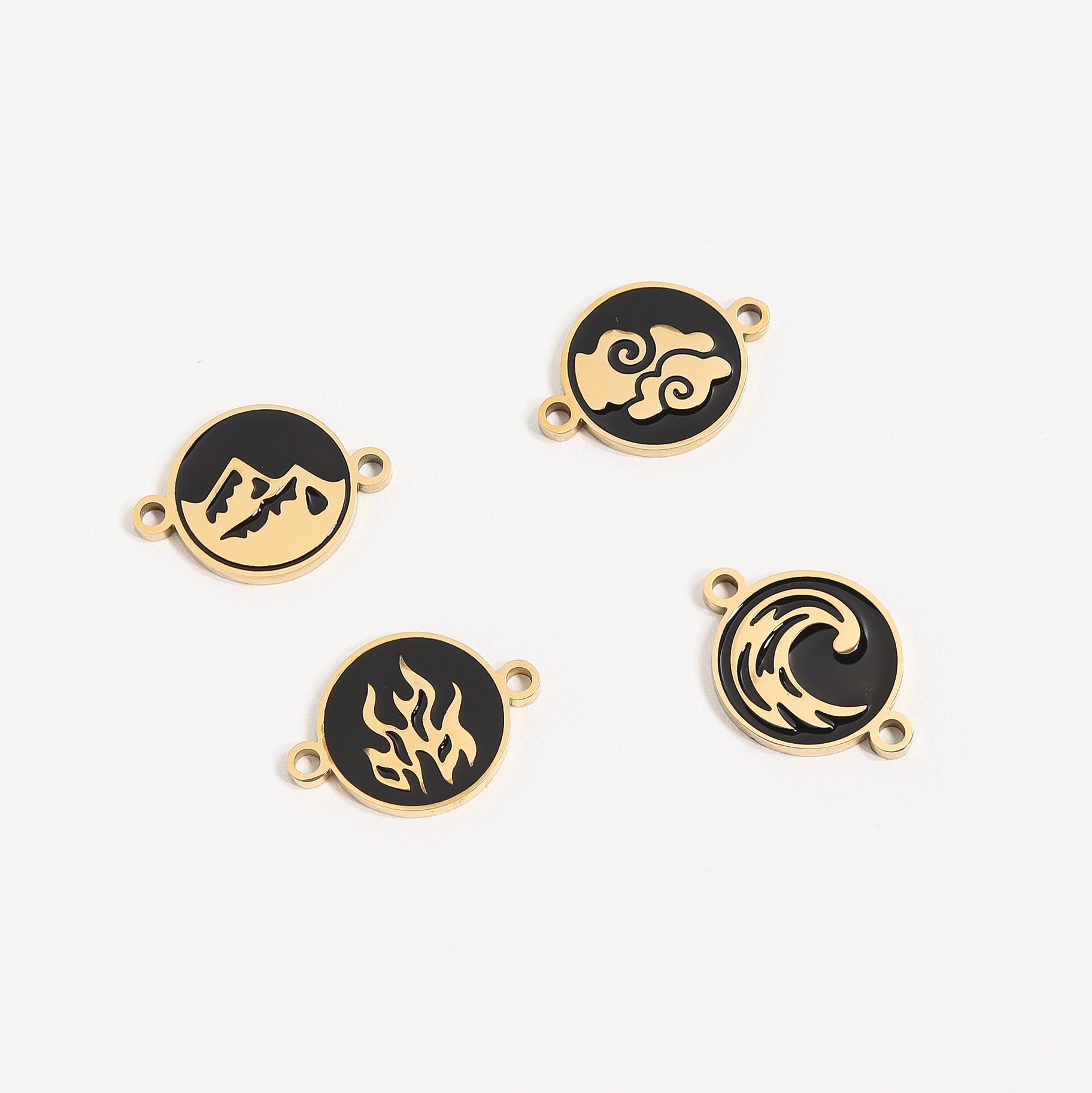 18K Gold PVD Stainless Steel Earth, Fire, Water, & Air Element Connector Charms