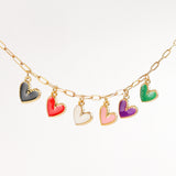 epoxy heart charms on a paperclip chain