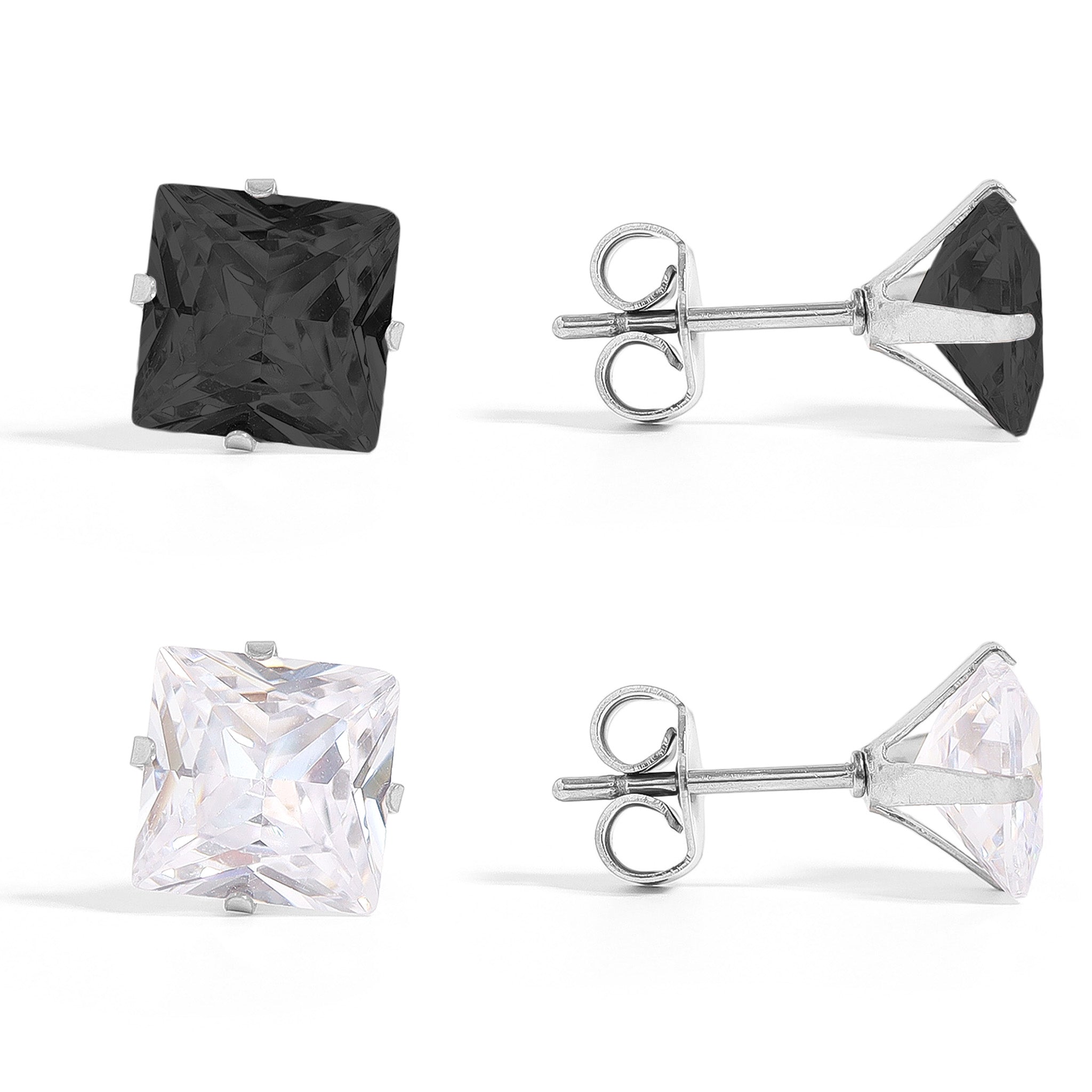 Stainless Steel Clear/Black Square CZ Stud Earrings / ERJ3160