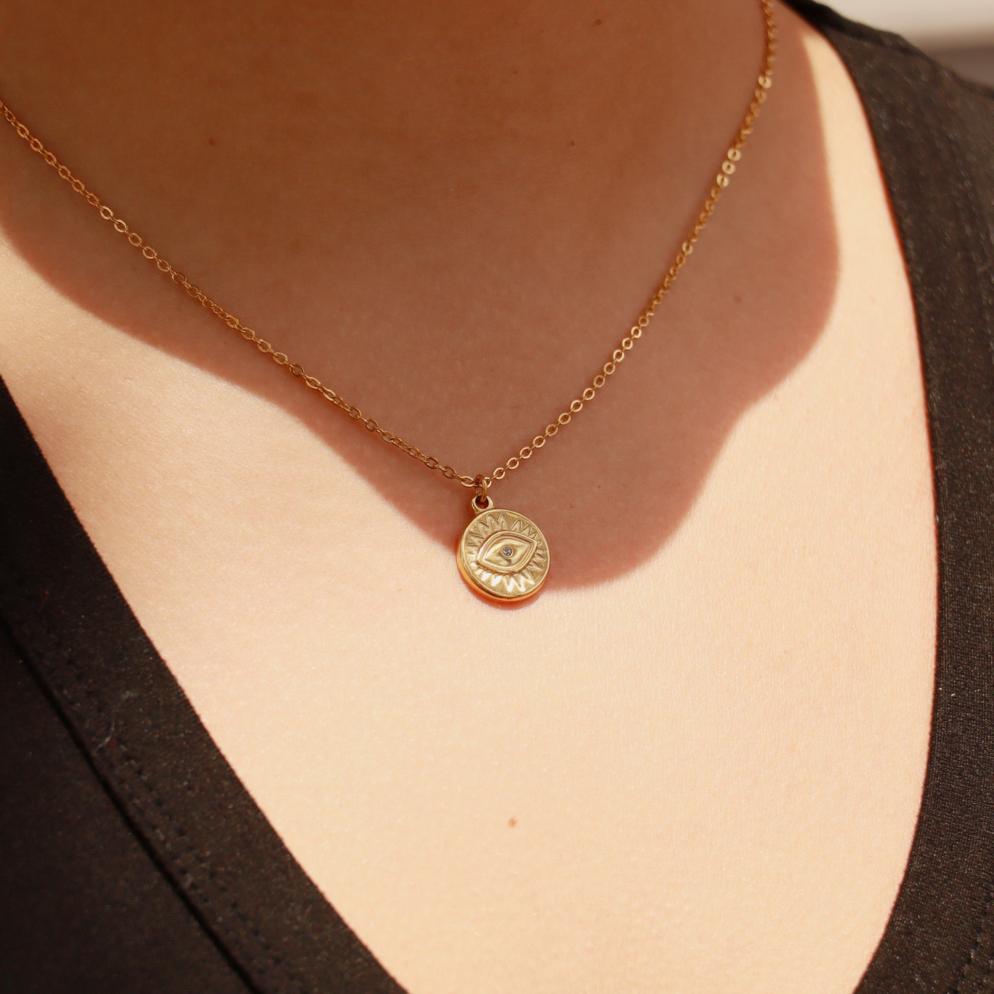 18K Gold PVD Edelstahl Kristall Böse Augen Sonnenscheibe Charm/PDL0127