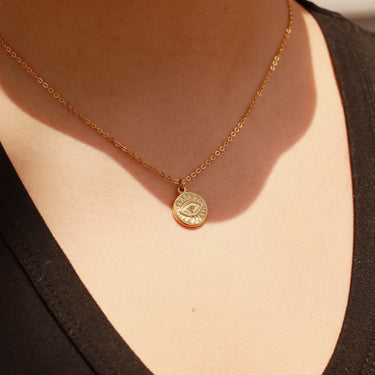 PVD en or 18k Crystal en acier inoxydable Crystal Evil Eye Sun Disc charme/PDL0127