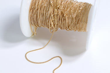 0.9mm Fine Diamond Cut Curb 14K Gold Plated .925 Sterling Silver Permanent Jewelry Chain - By the Foot 