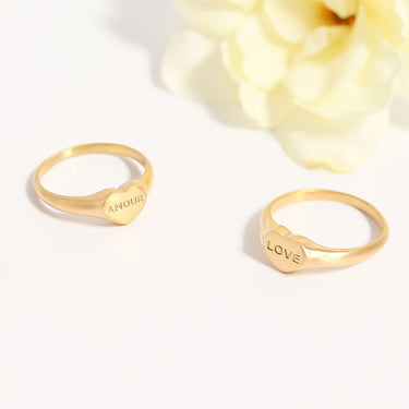 18K Gold PVD Stainless Steel Love Heart Signet Ring / ESR0005