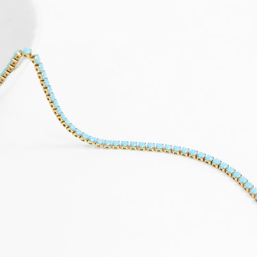 18K Gold PVD Stainless Steel Turquoise Rhinestone Tennis Chain Necklace 