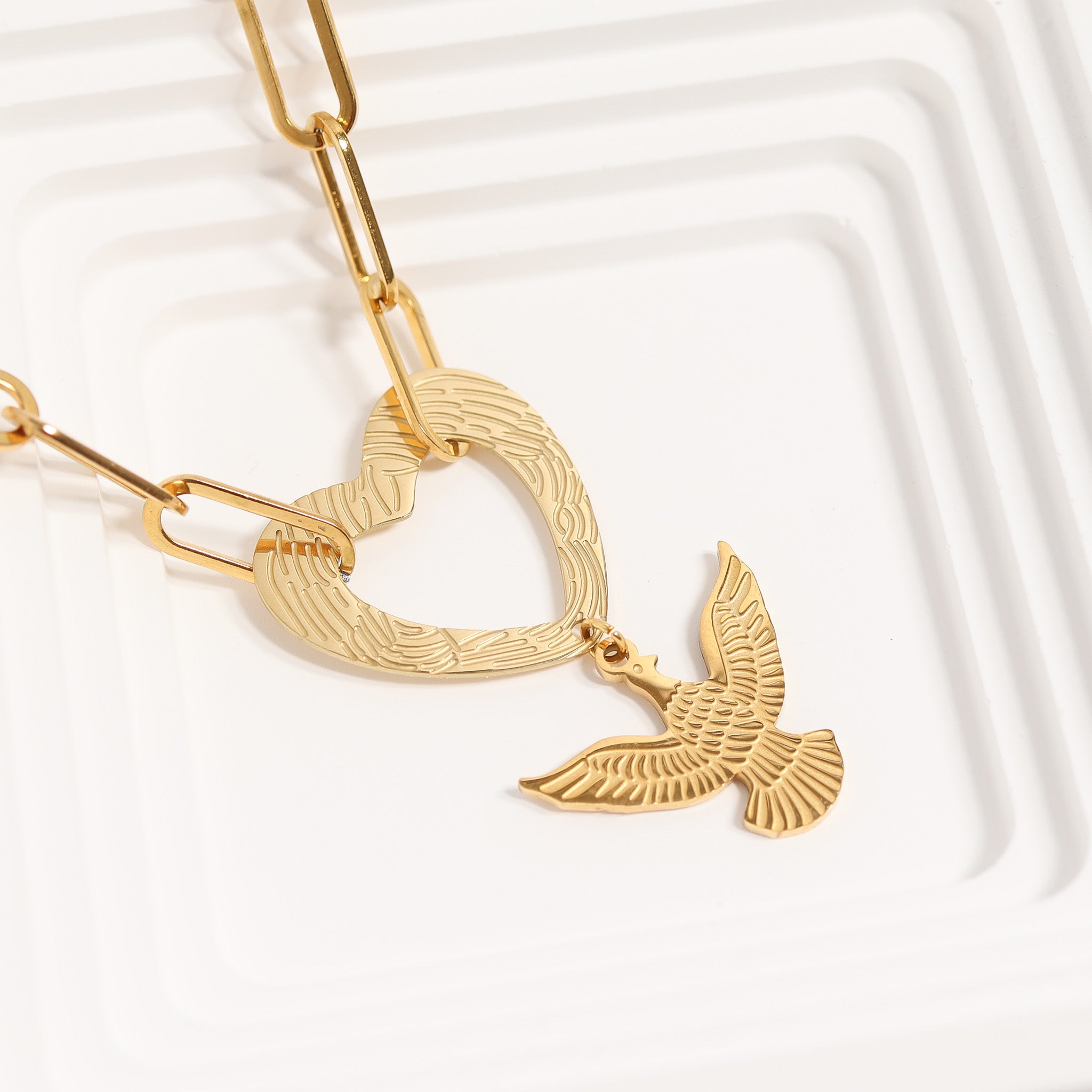 18K Gold PVD Stainless Steel Hollow Heart Charm