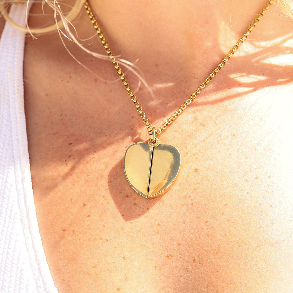 18K Gold PVD Blank Stainless Steel Heart Shaped Hidden Message Necklac