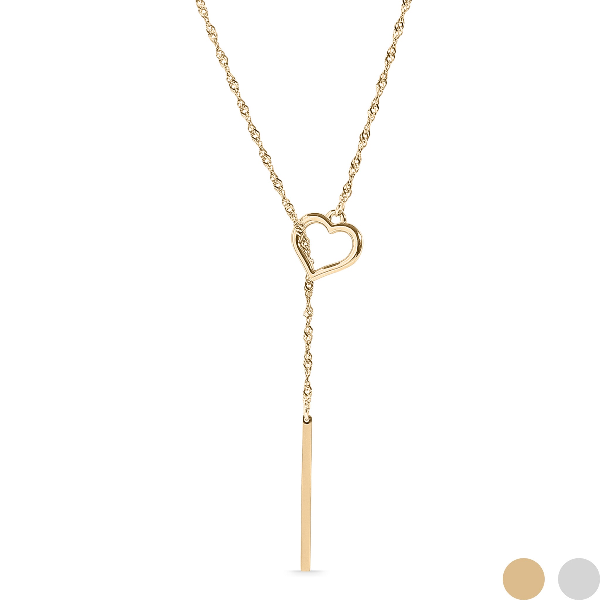 Gold Heart with drop bar lariat necklace