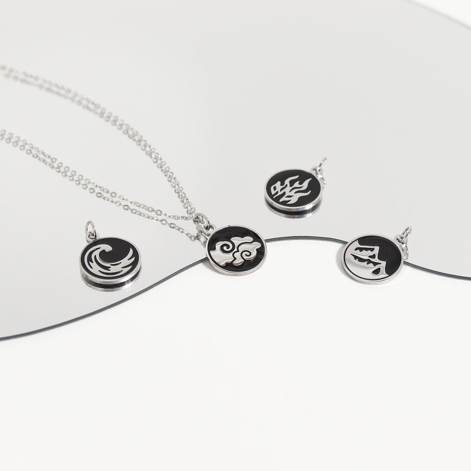 18K Gold PVD Stainless Steel Earth, Fire, Water, & Air Element Pendant