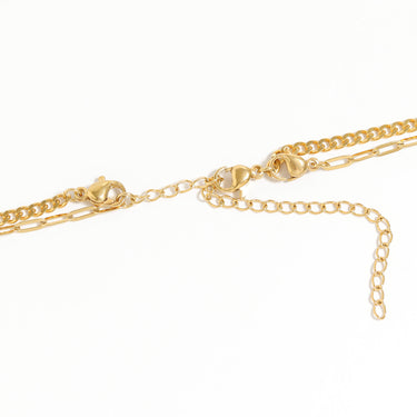 18K Gold PVD Stainless Steel 2 Row Heart & Lock Charm Necklace 