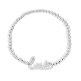 Stainless Steel Stone Love Metal Beaded Stretch Bracelet
