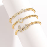 18K Gold PVD Stainless Steel Stone Love Metal Beaded Stretch Bracelet stack