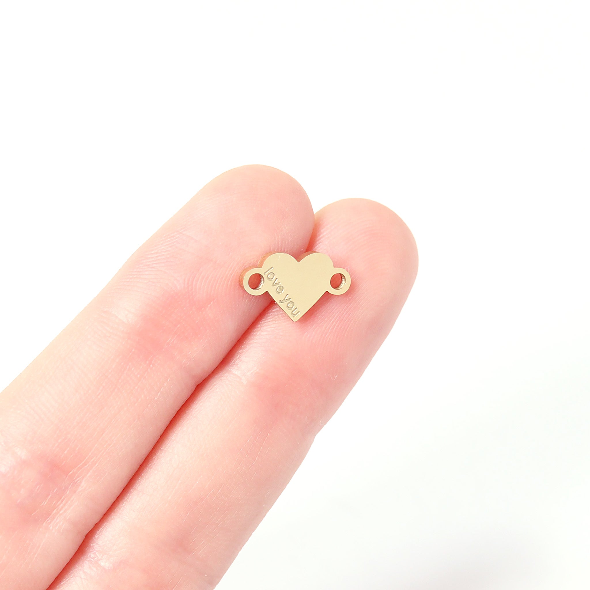 18K Gold PVD Stainless Steel "Love You" Heart Charm Connector / PDL0051