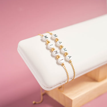 18K gold PVD Stainless Steel Beaded Mama Adjustable Bracelet