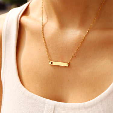 Moon Cutout Horizontal Stainless Steel Bar Necklace Lifestyle