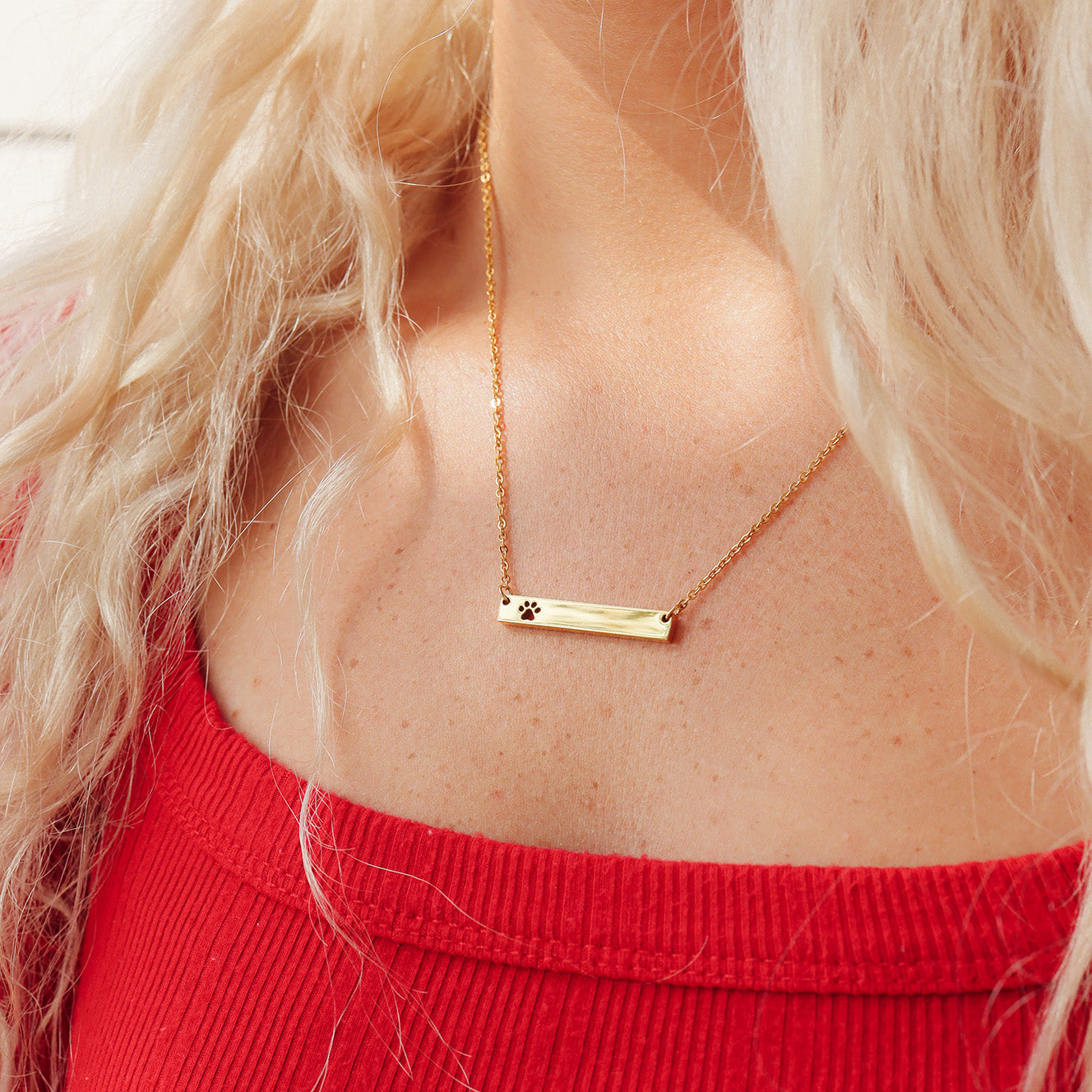 18k Gold PVD Rostfritt stål Blankutskärning PAW Print Bar Necklace / SBB0247