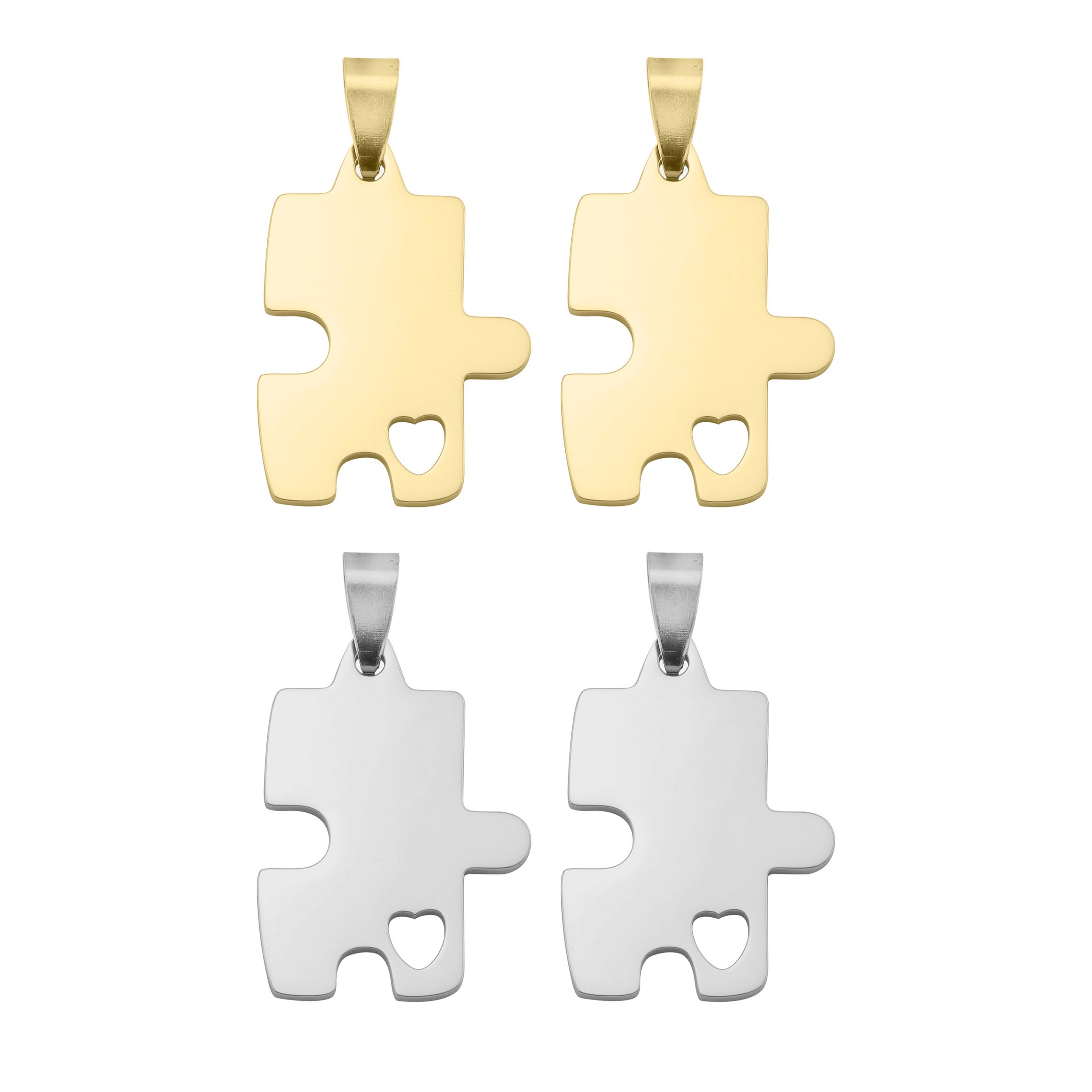 18k Gold PVD Rostfritt stål Graverabla 2 -delar Break Apart Puzzle Pendants / PDC283