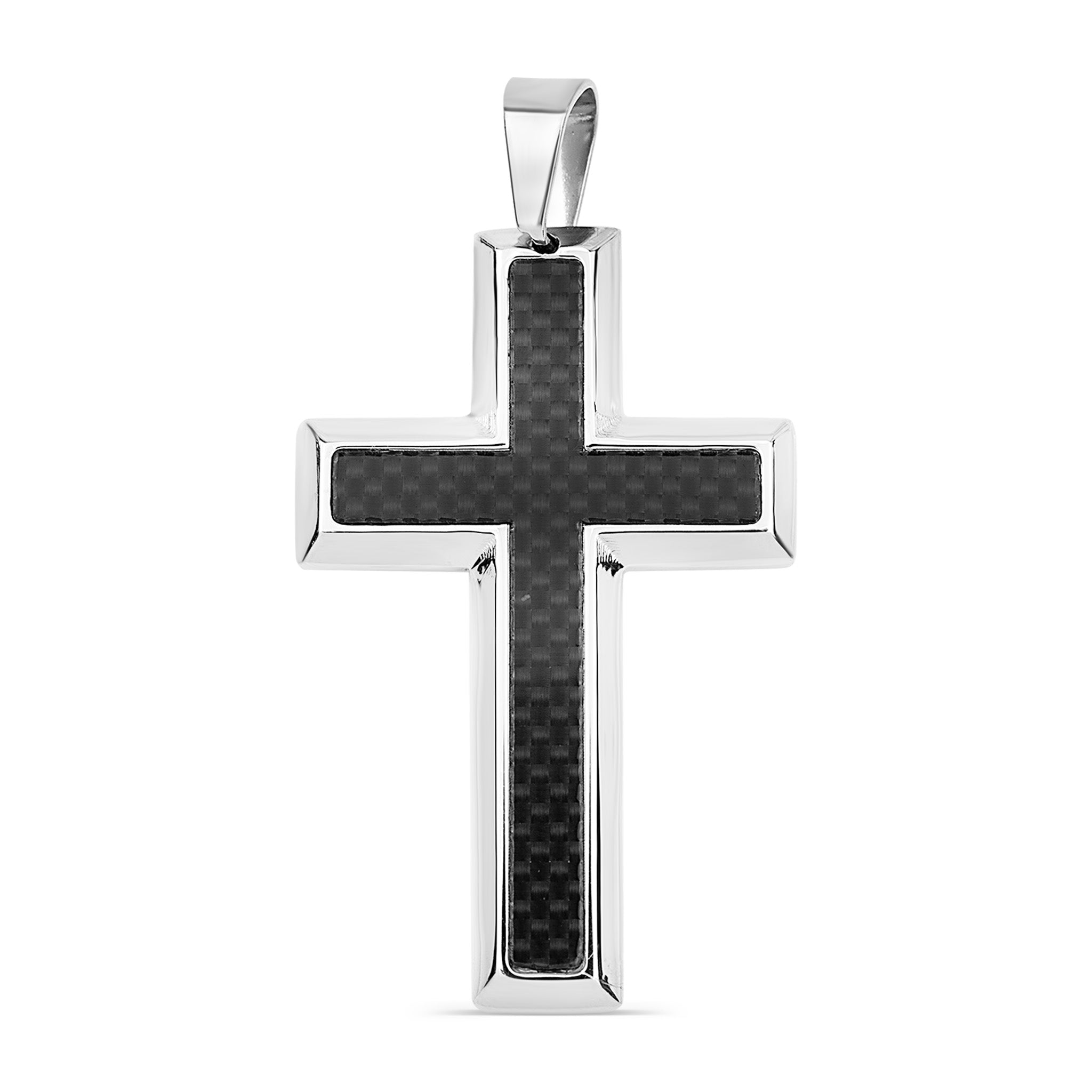 Stainless Steel Black Carbon Fiber Cross Pendant / PDJ0013