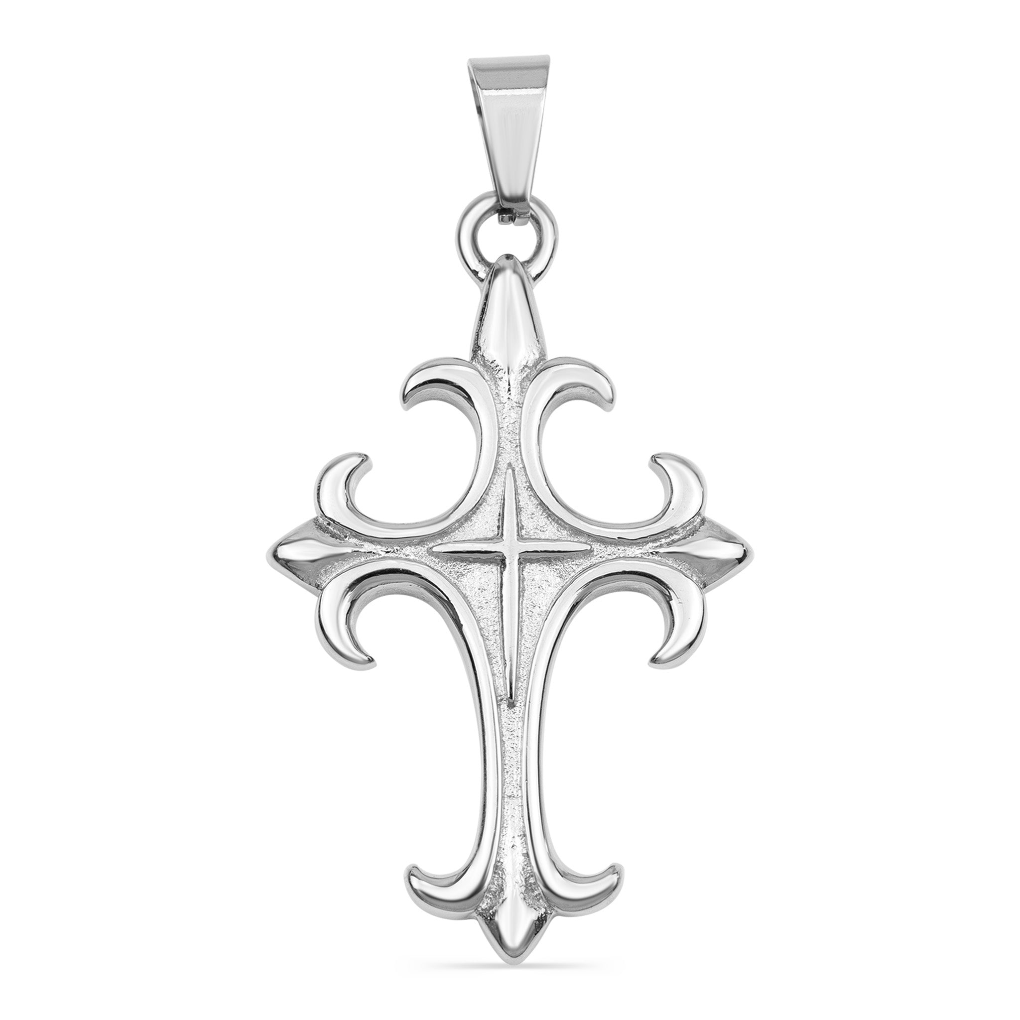 Stainless Steel Fleur de Lis Cross Pendant / PDJ2111