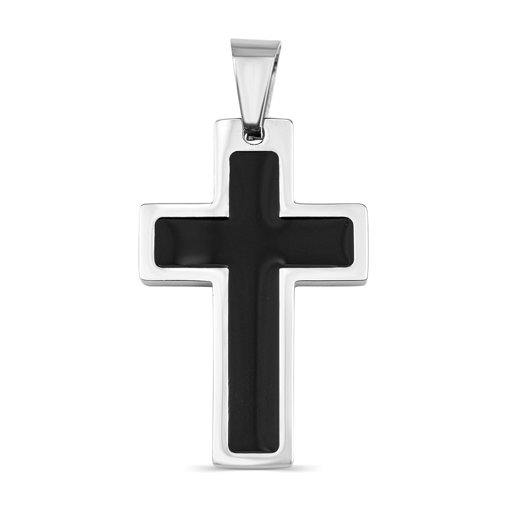 Stainless Steel & Black Inlay Cross Pendant / PDJ2763