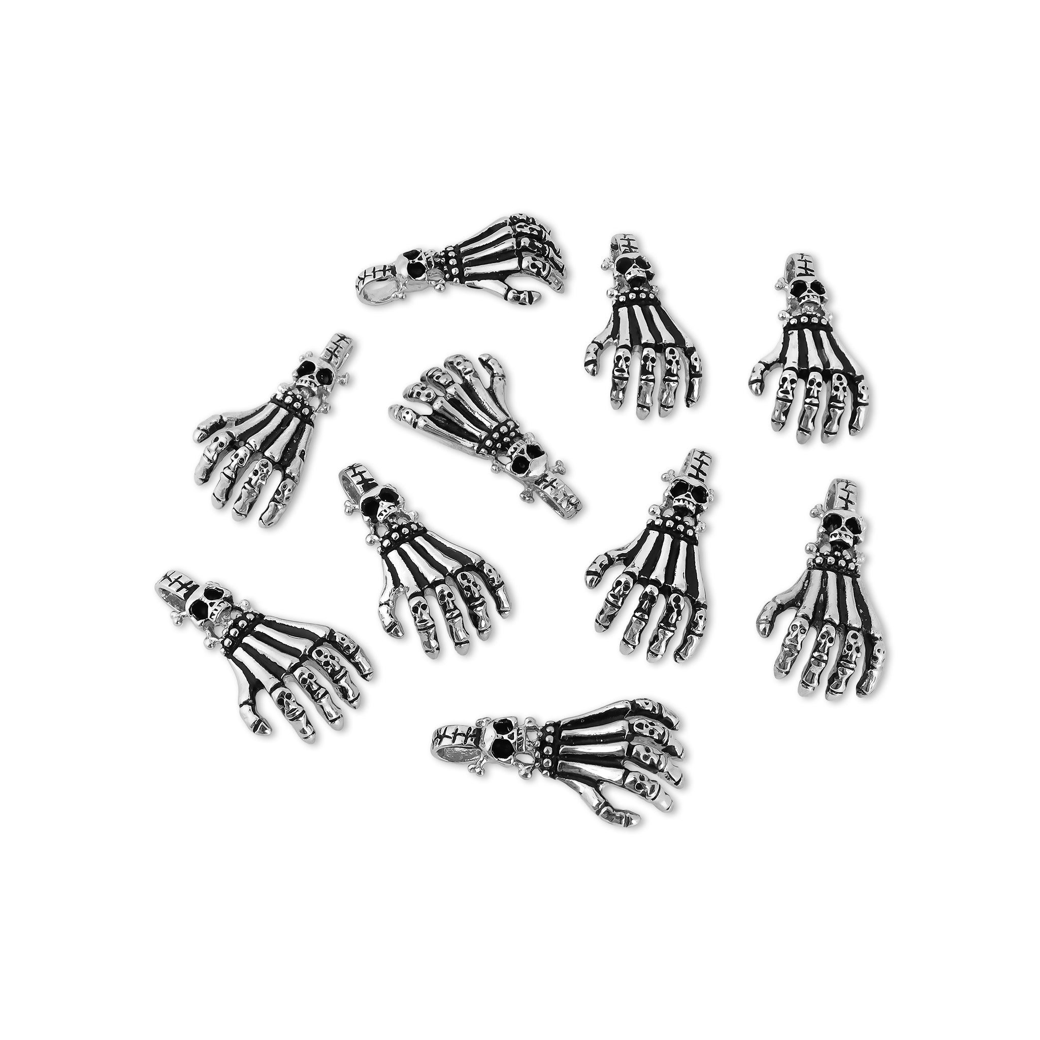 10 Pack - Stainless Steel Skull Skeleton Hand Pendant / PDJ3442